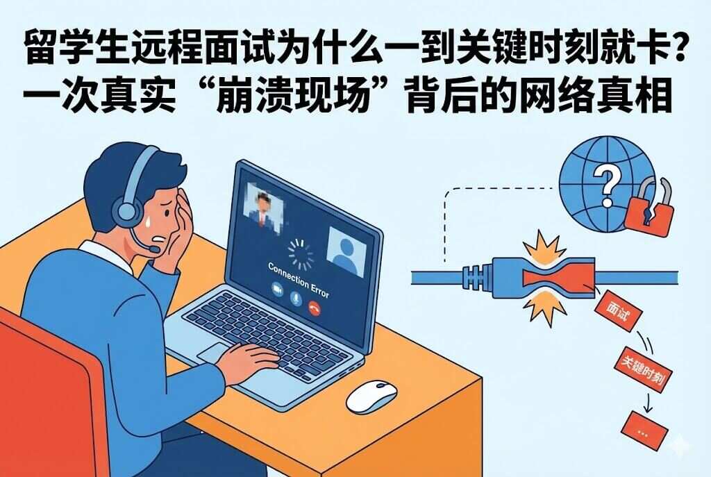 留学生远程面试为什么一到关键时刻就卡？一次真实“崩溃现场”背后的网络真相
