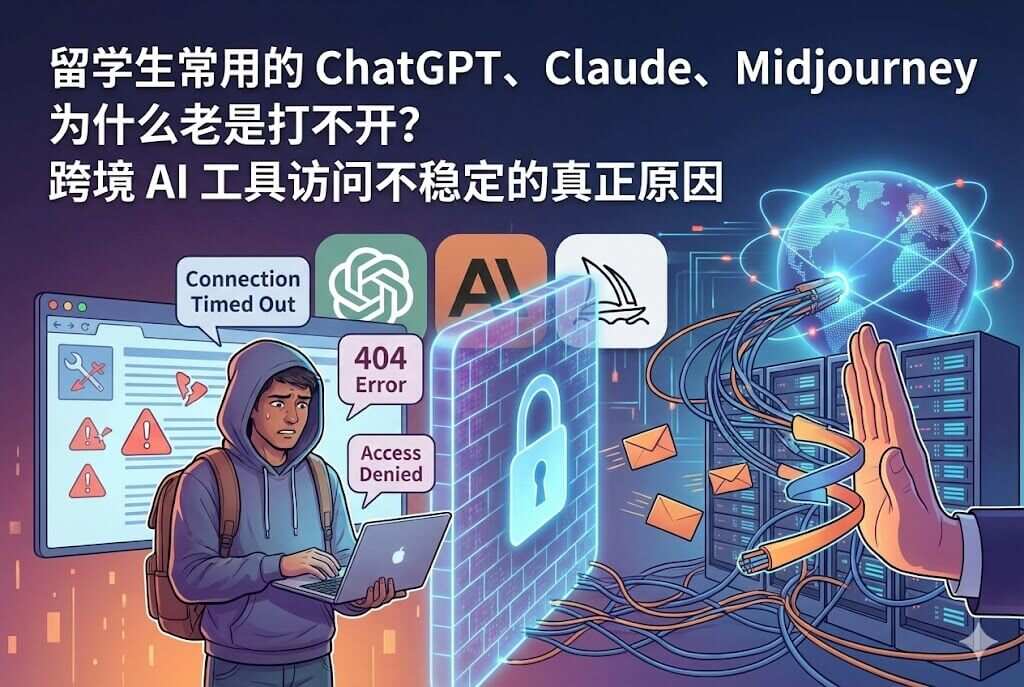 留学生常用的 ChatGPT、Claude、Midjourney 为什么老是打不开？跨境 AI 工具访问不稳定的真正原因